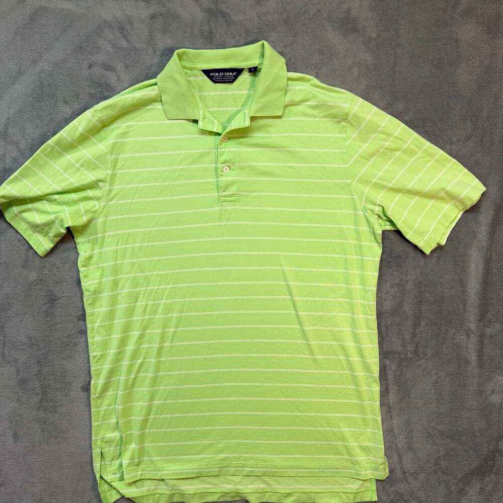 Nike Golf Polo Shirt Mens large Green Striped 100% Polyester Fit Dry Classic